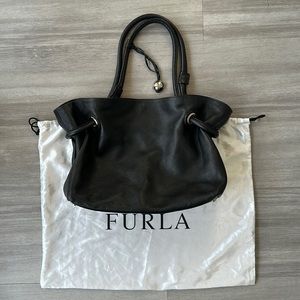 Black FURLA Italian leather shoulder bag silver hardware purse